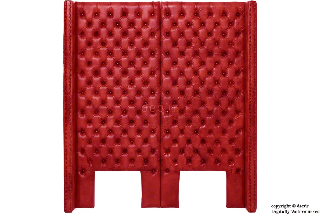 Beauchamp Buttoned Courtyard Leather Headboard Burgandy