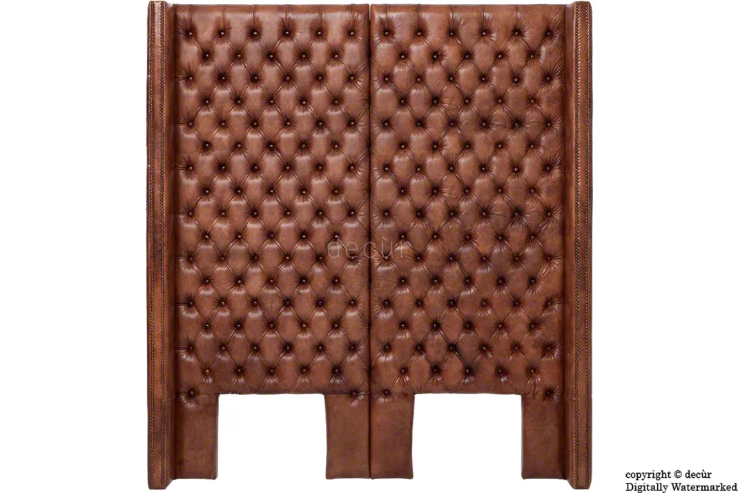 Beauchamp Buttoned Courtyard Leather Headboard Dark Tan