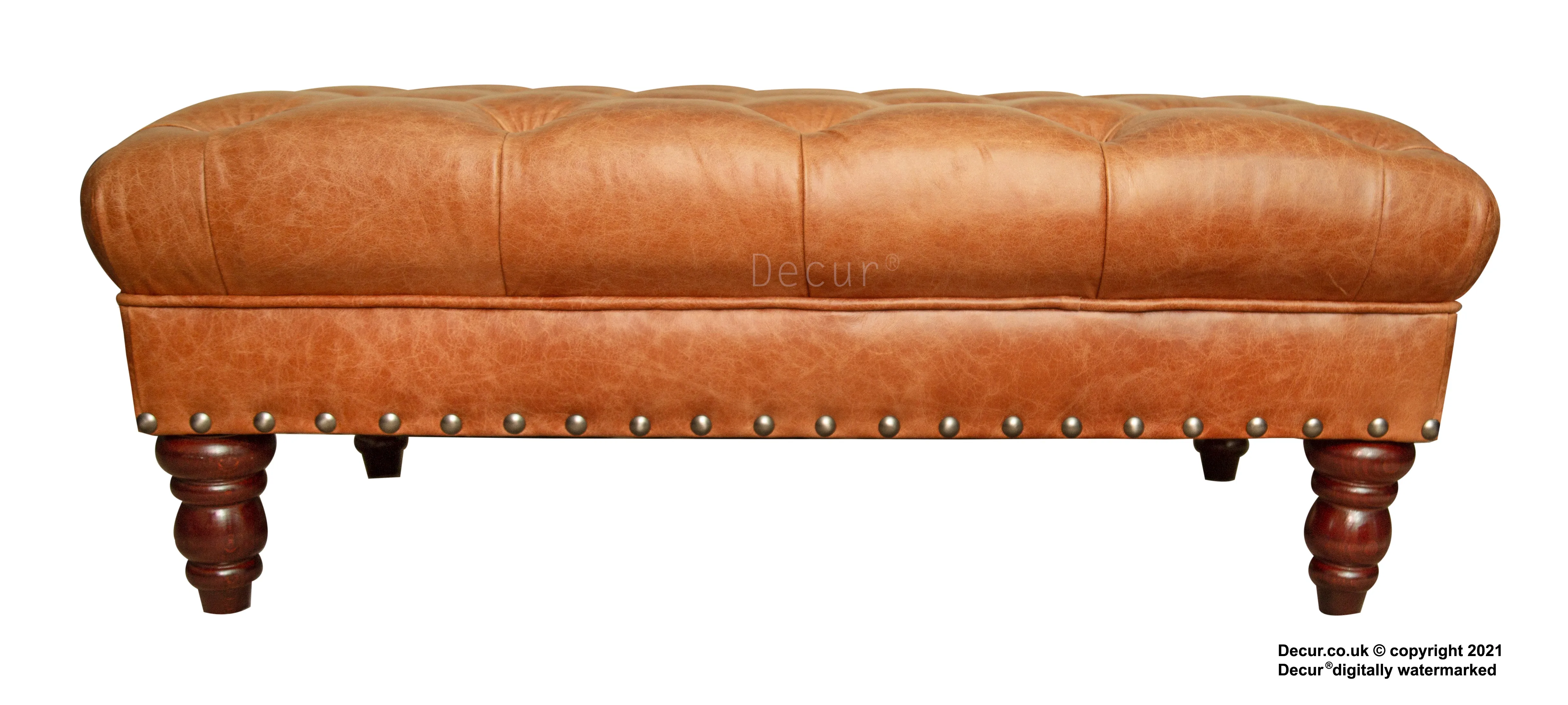 Bespoke Carrington Buttoned Leather Footstool - Sherry Tan