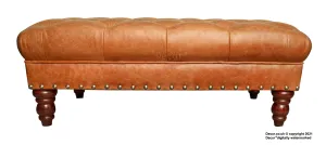 Bespoke Carrington Buttoned Leather Footstool - Sherry Tan