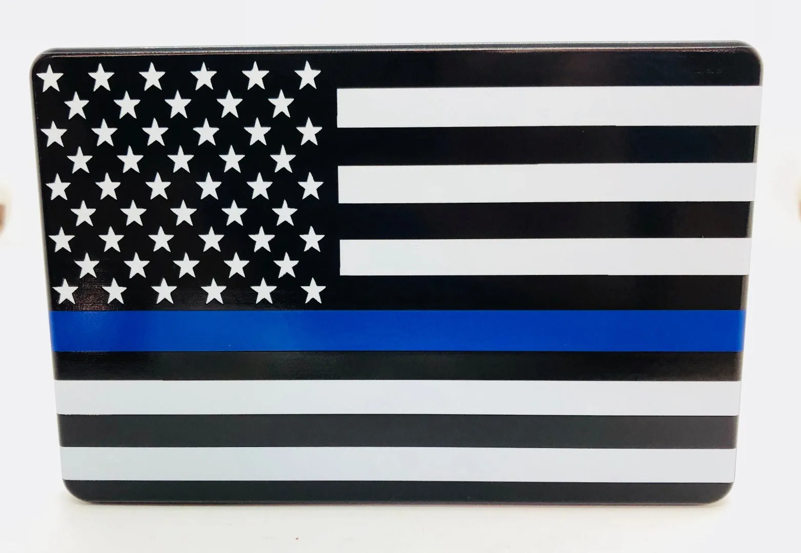 Blue Line With American Flag Hitch Cover