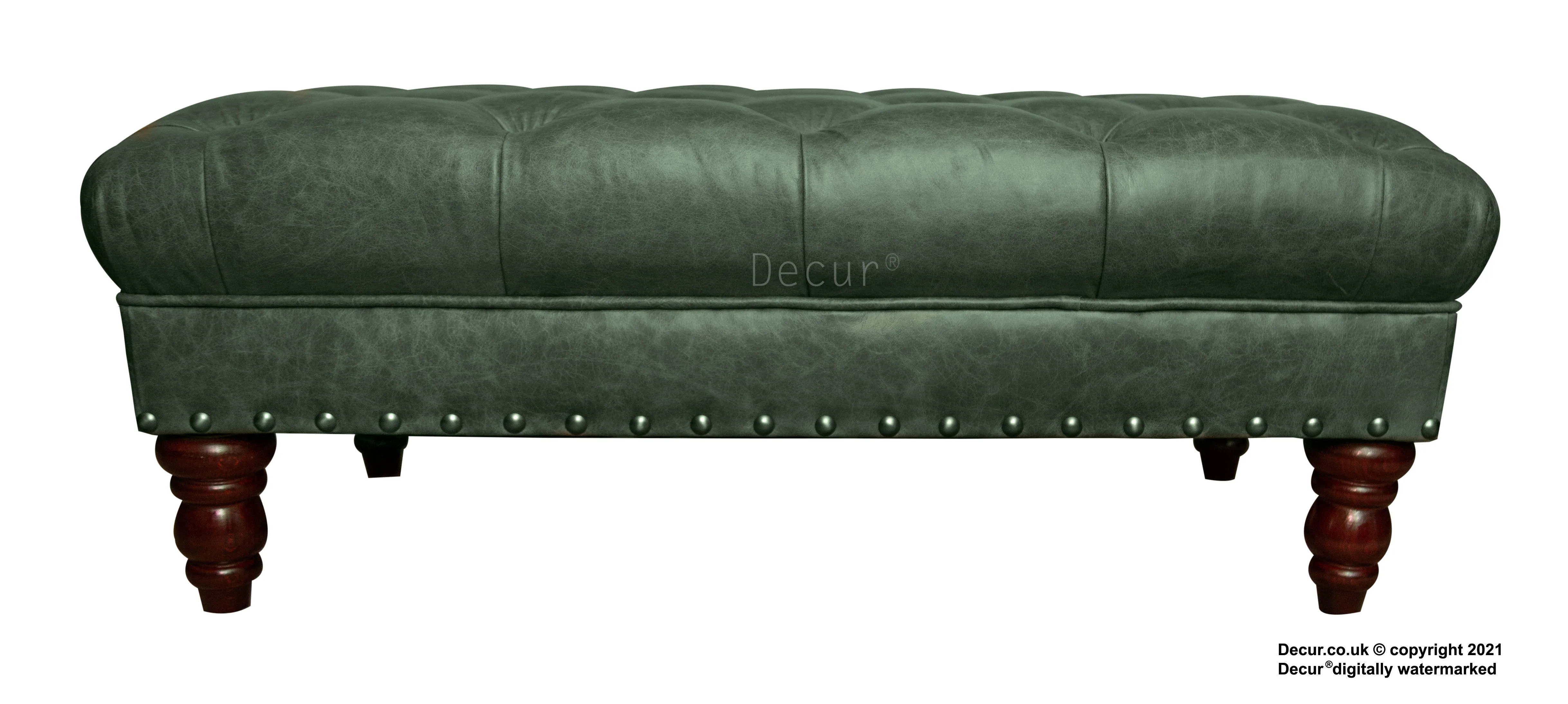 Carrington Buttoned Leather Footstool - Absinthe Green