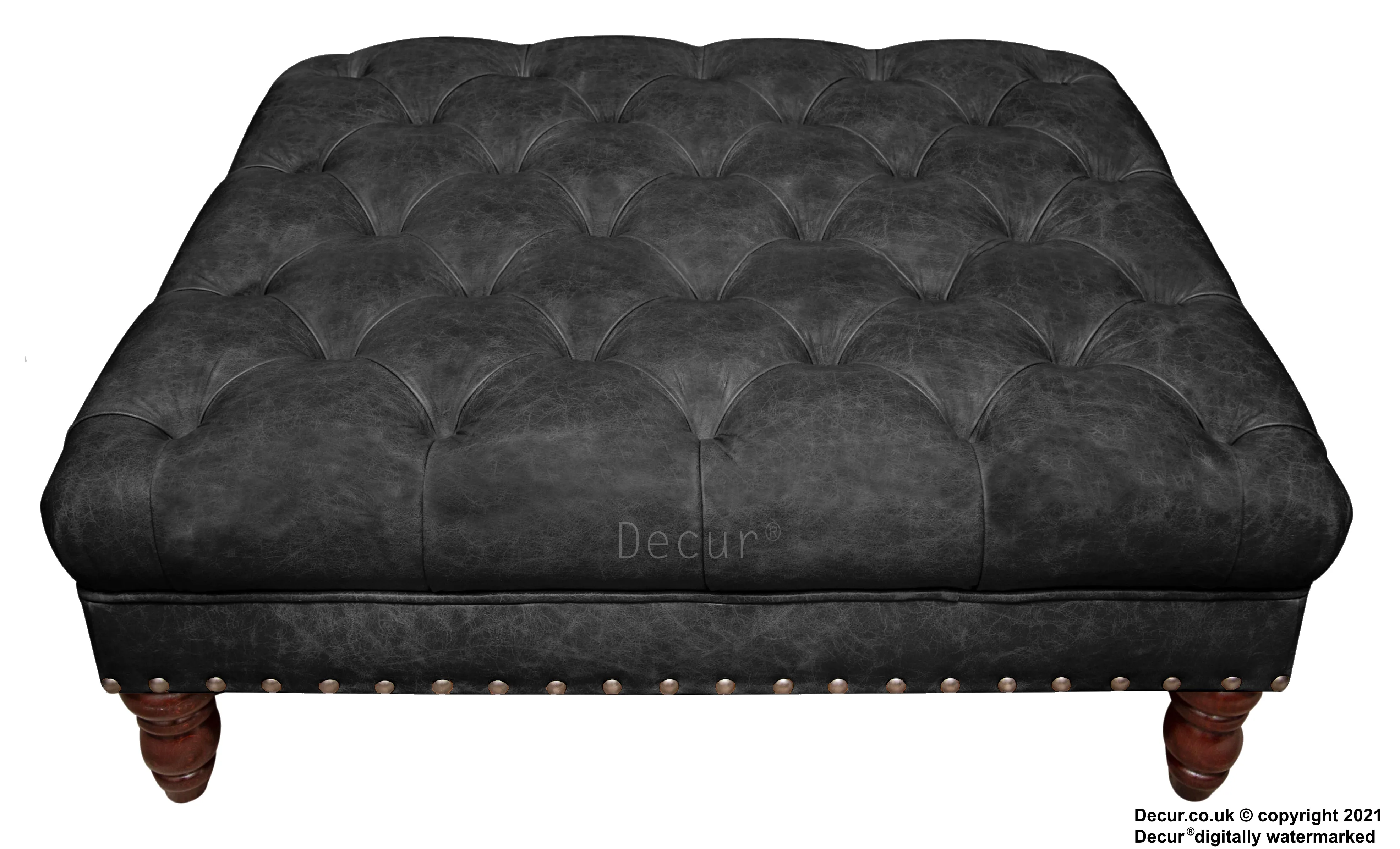Carrington Buttoned Leather Footstool - Pinot Noir Black