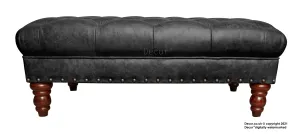 Carrington Buttoned Leather Footstool - Pinot Noir Black
