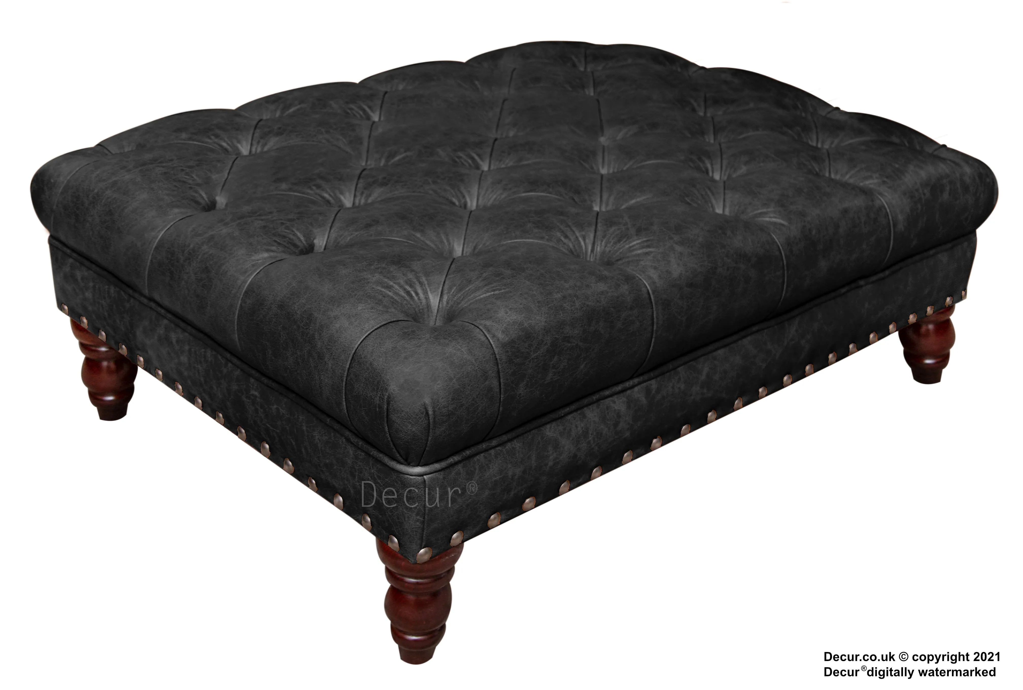 Carrington Buttoned Leather Footstool - Pinot Noir Black