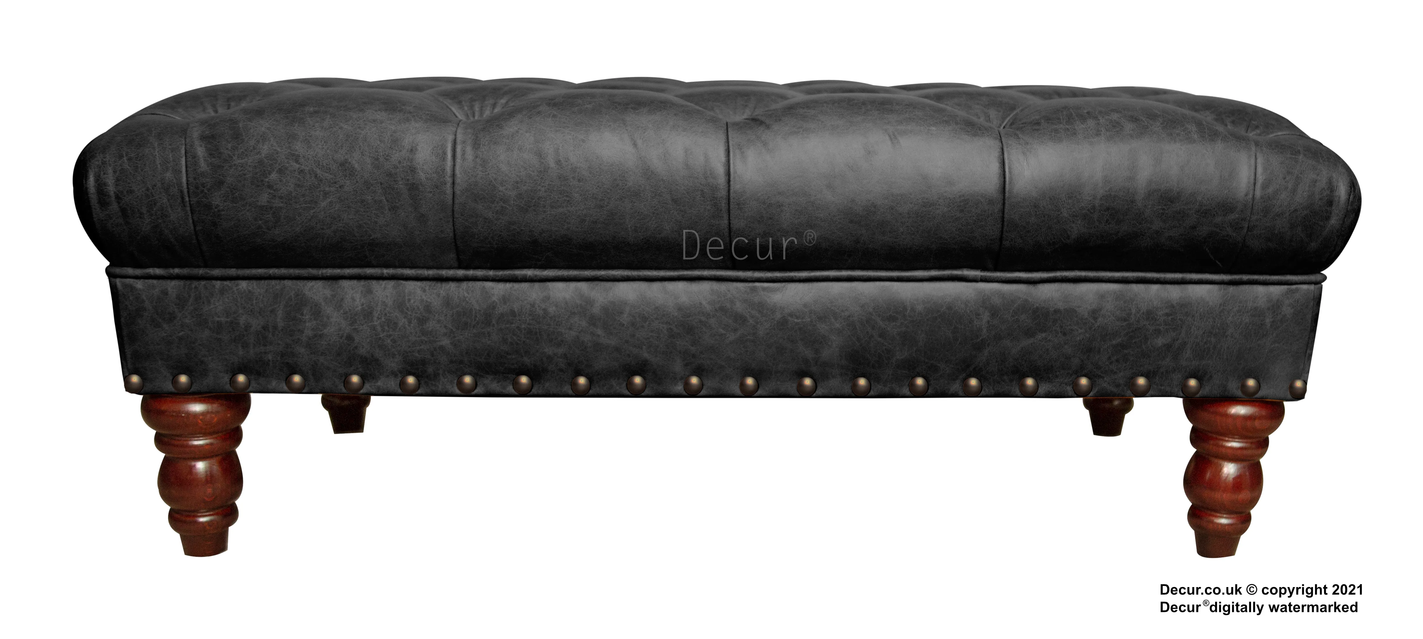 Carrington Buttoned Leather Footstool - Pinot Noir Black
