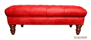 Carrington Buttoned Leather Footstool - Rioja Red