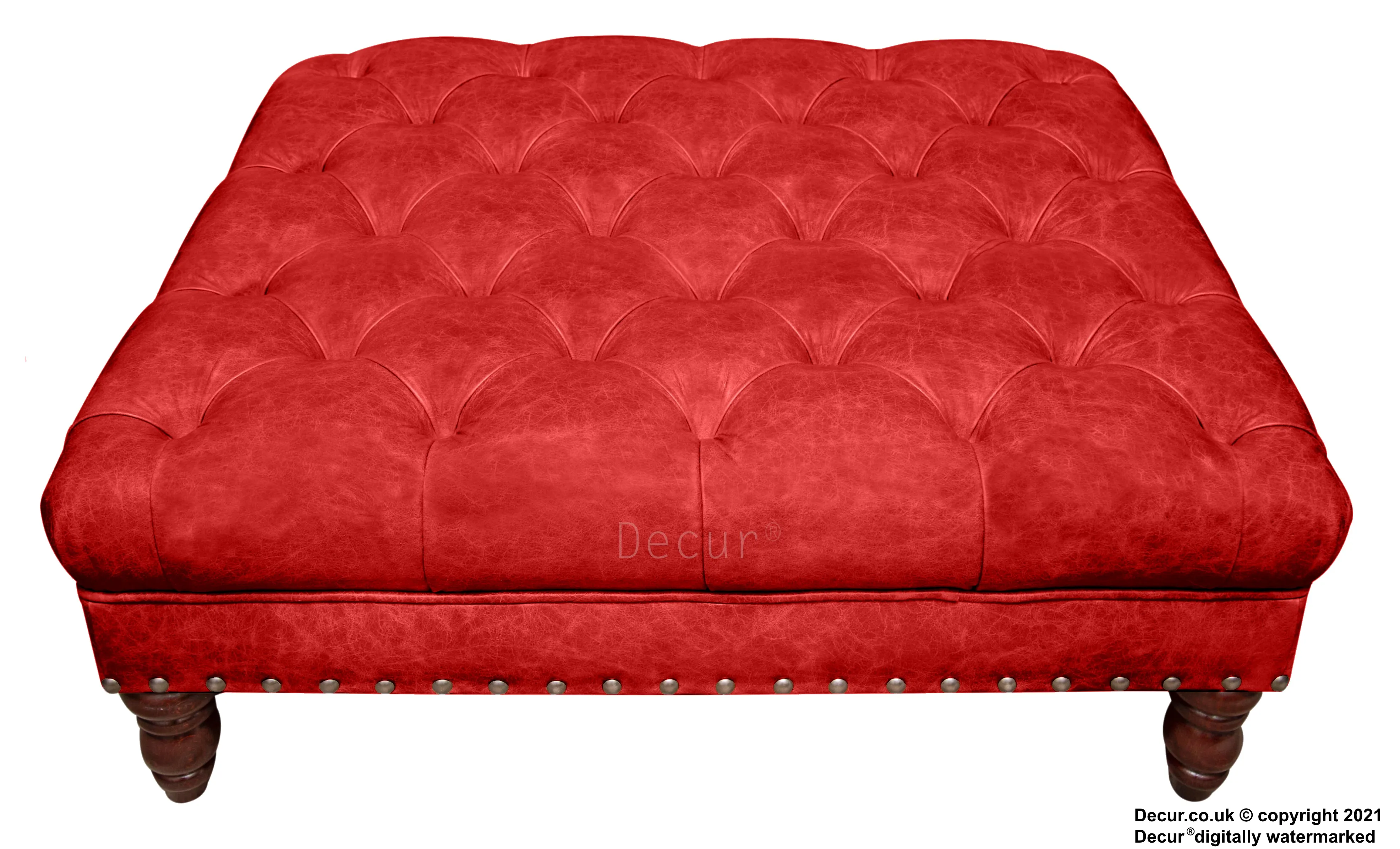 Carrington Buttoned Leather Footstool - Rioja Red