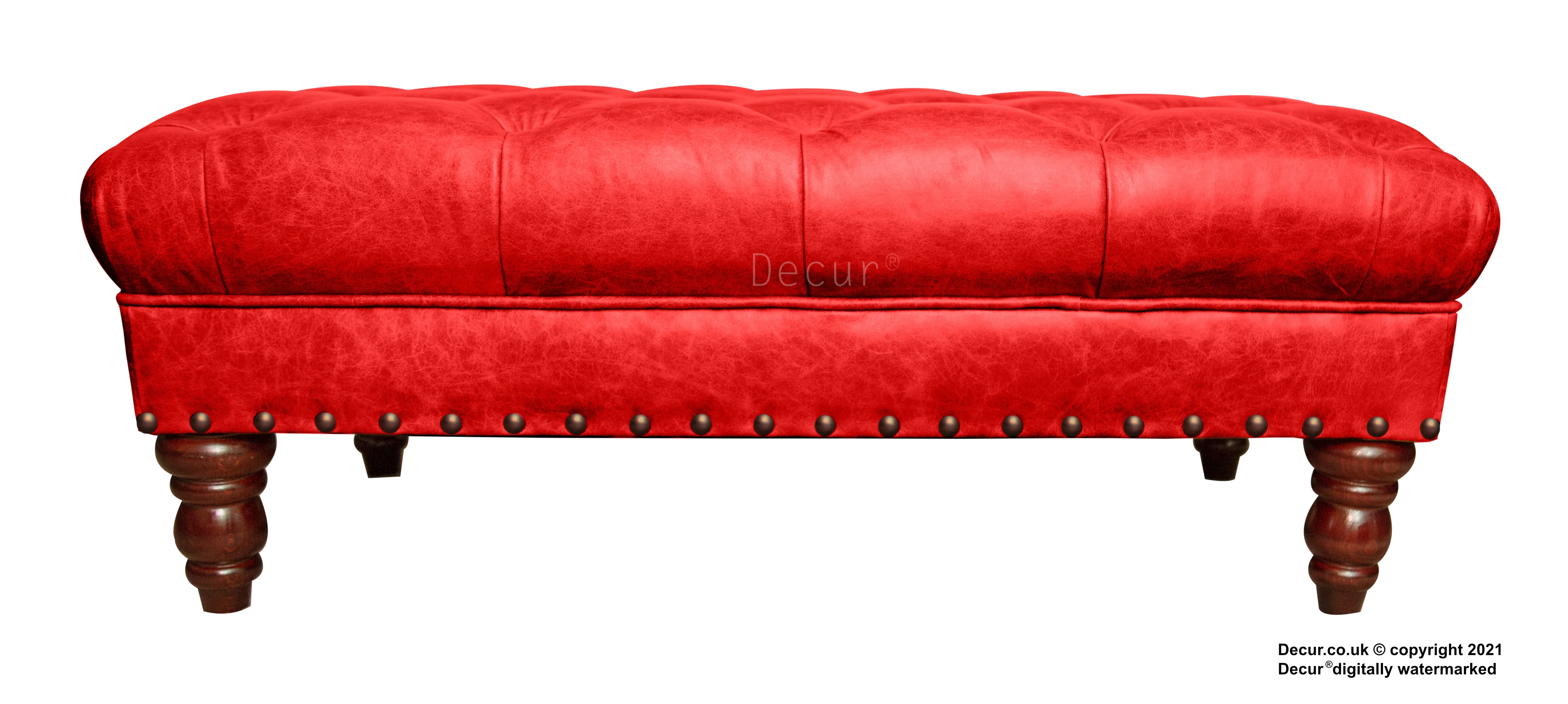 Carrington Buttoned Leather Footstool - Rioja Red