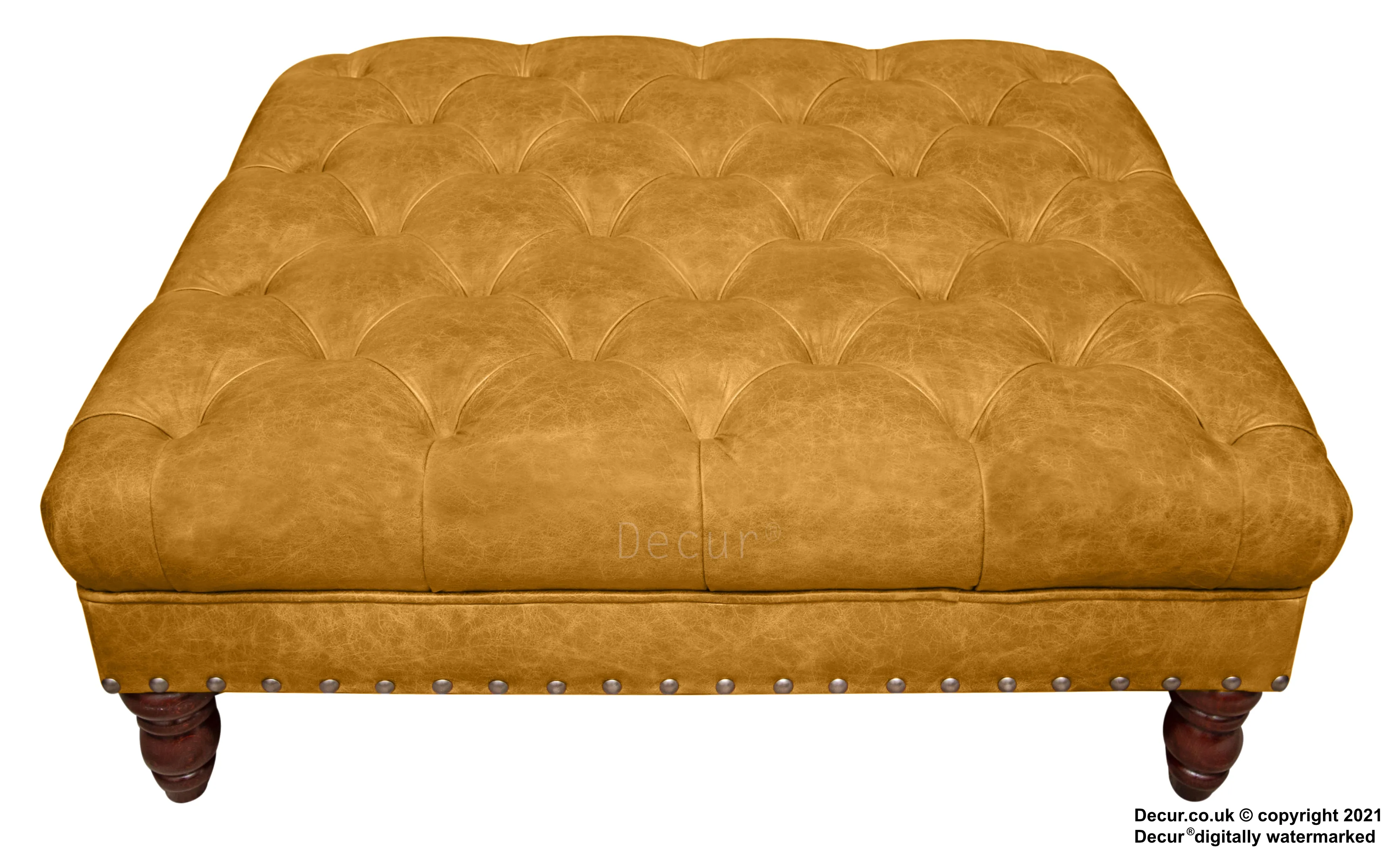 Carrington Buttoned Leather Footstool - Whiskey Tan