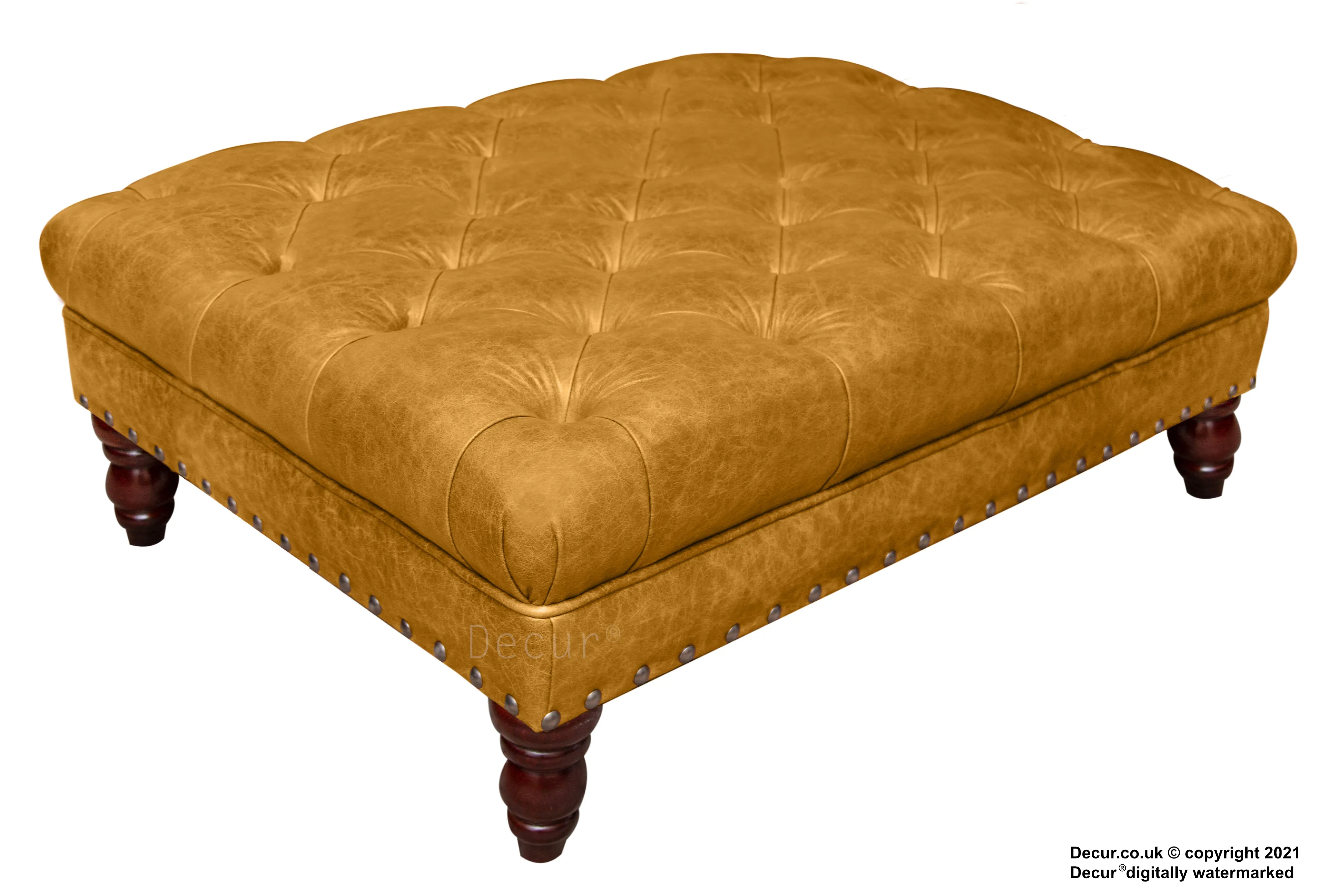 Carrington Buttoned Leather Footstool - Whiskey Tan
