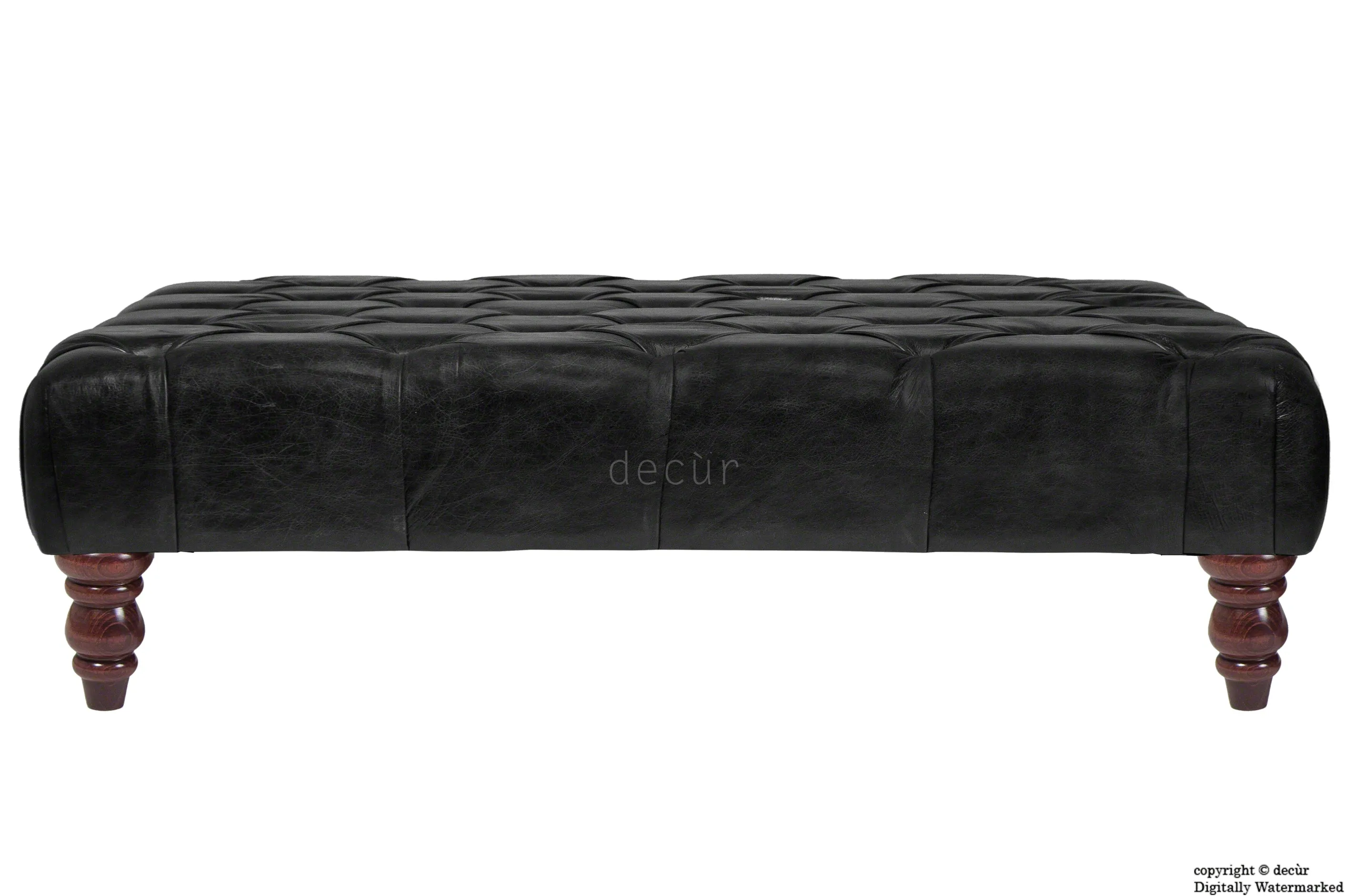 Cecil Buttoned Leather Footstool - Black