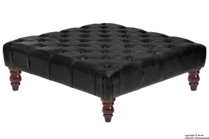 Cecil Buttoned Leather Footstool - Black