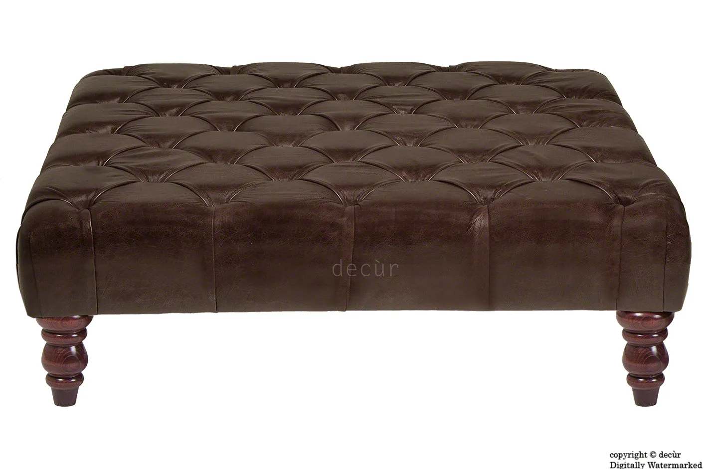 Cecil Buttoned Leather Footstool - Dark Brown