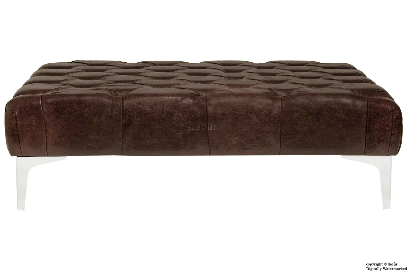 Cecil Modern Buttoned Leather Footstool - Dark Brown