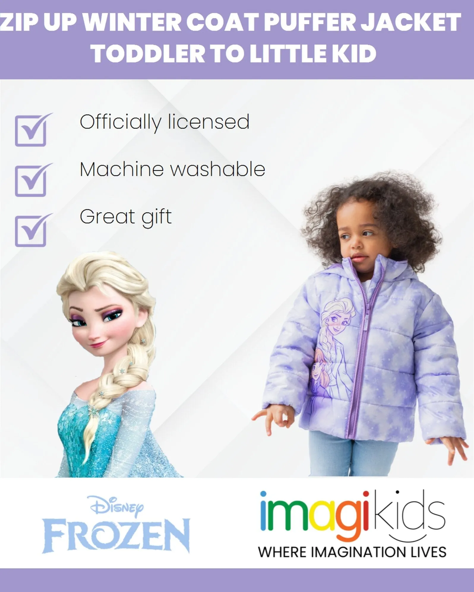 Disney Frozen Zip Up Winter Coat Puffer Jacket