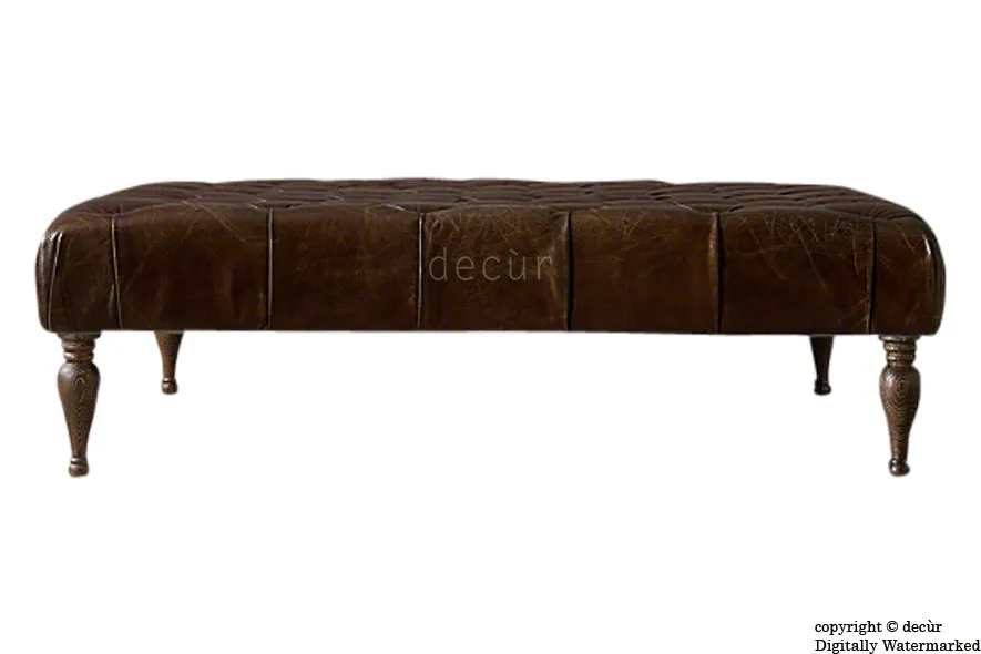 Dorchester Buttoned Leather Ottoman - Dark Brown