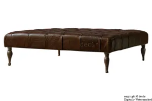 Dorchester Buttoned Leather Ottoman - Dark Brown