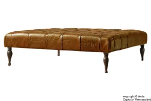 Dorchester Buttoned Leather Ottoman - Tan