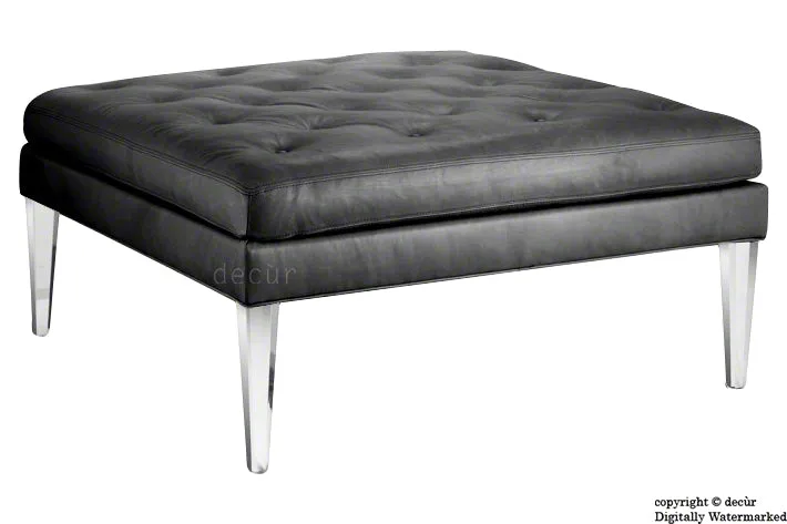 Faith Modern Buttoned Leather Footstool - Black