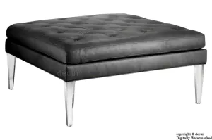 Faith Modern Buttoned Leather Footstool - Black
