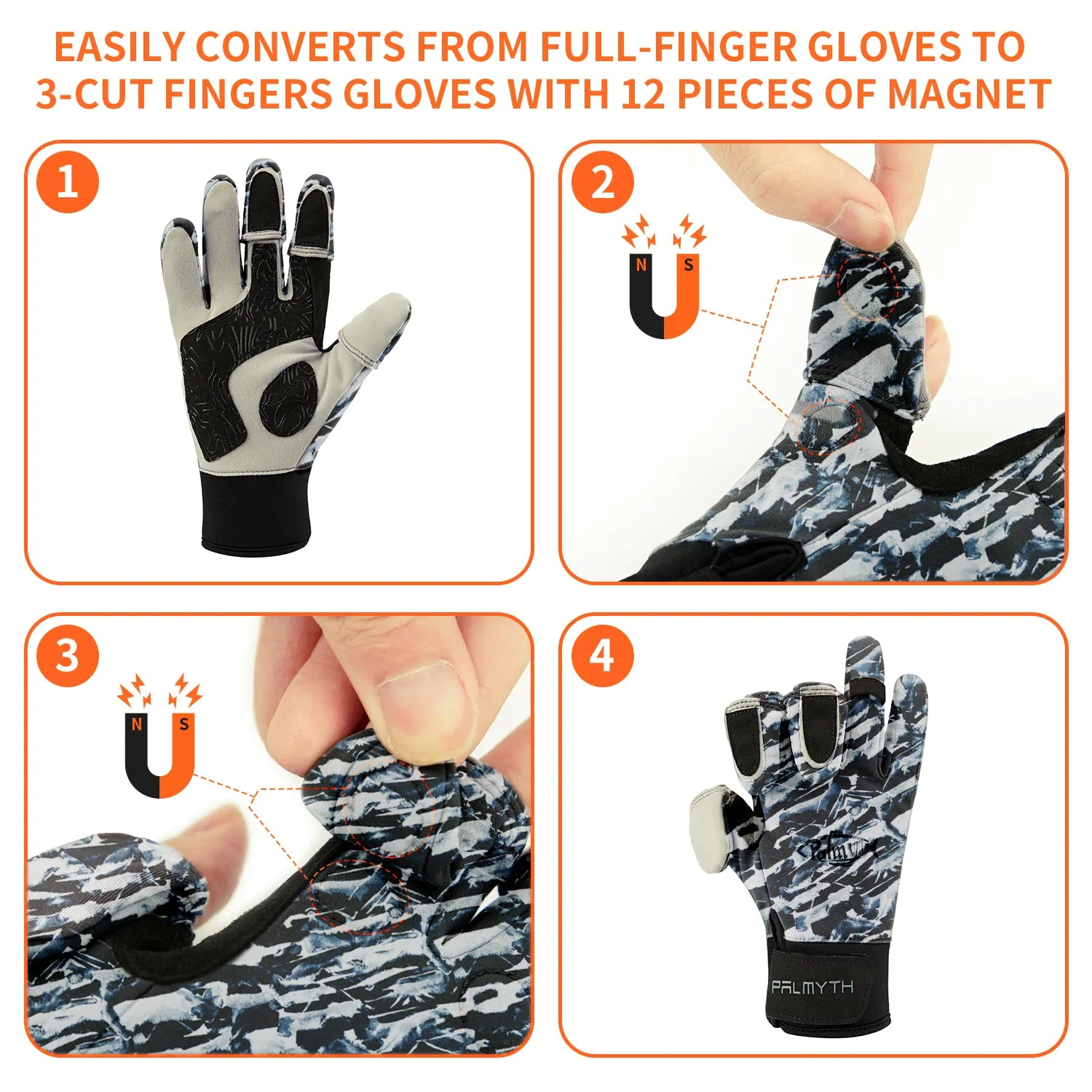 Magnets Convert Gloves 3 Cut Fingers