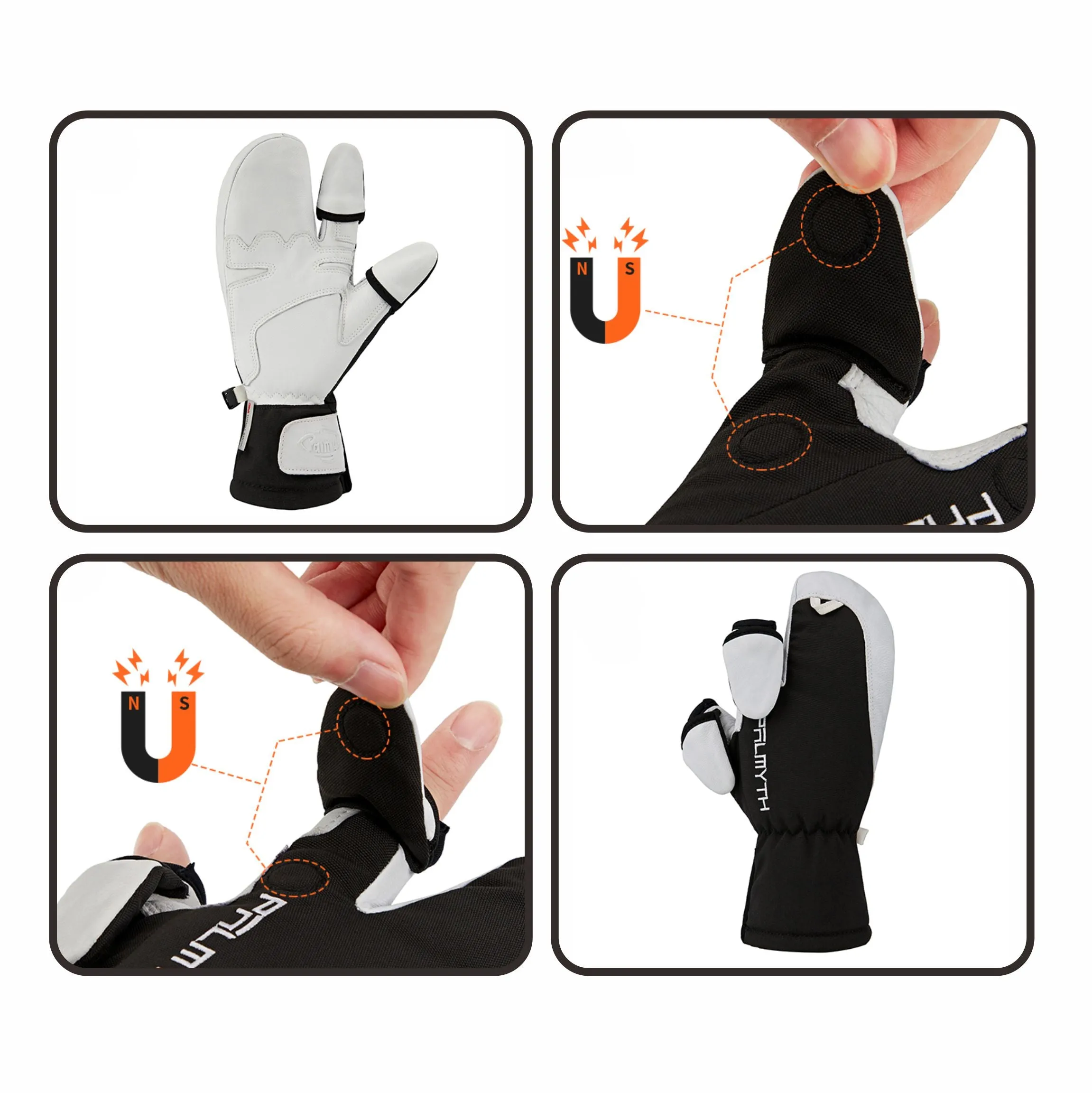 Magnets Convert Leather Gloves 2 Cut Fingers