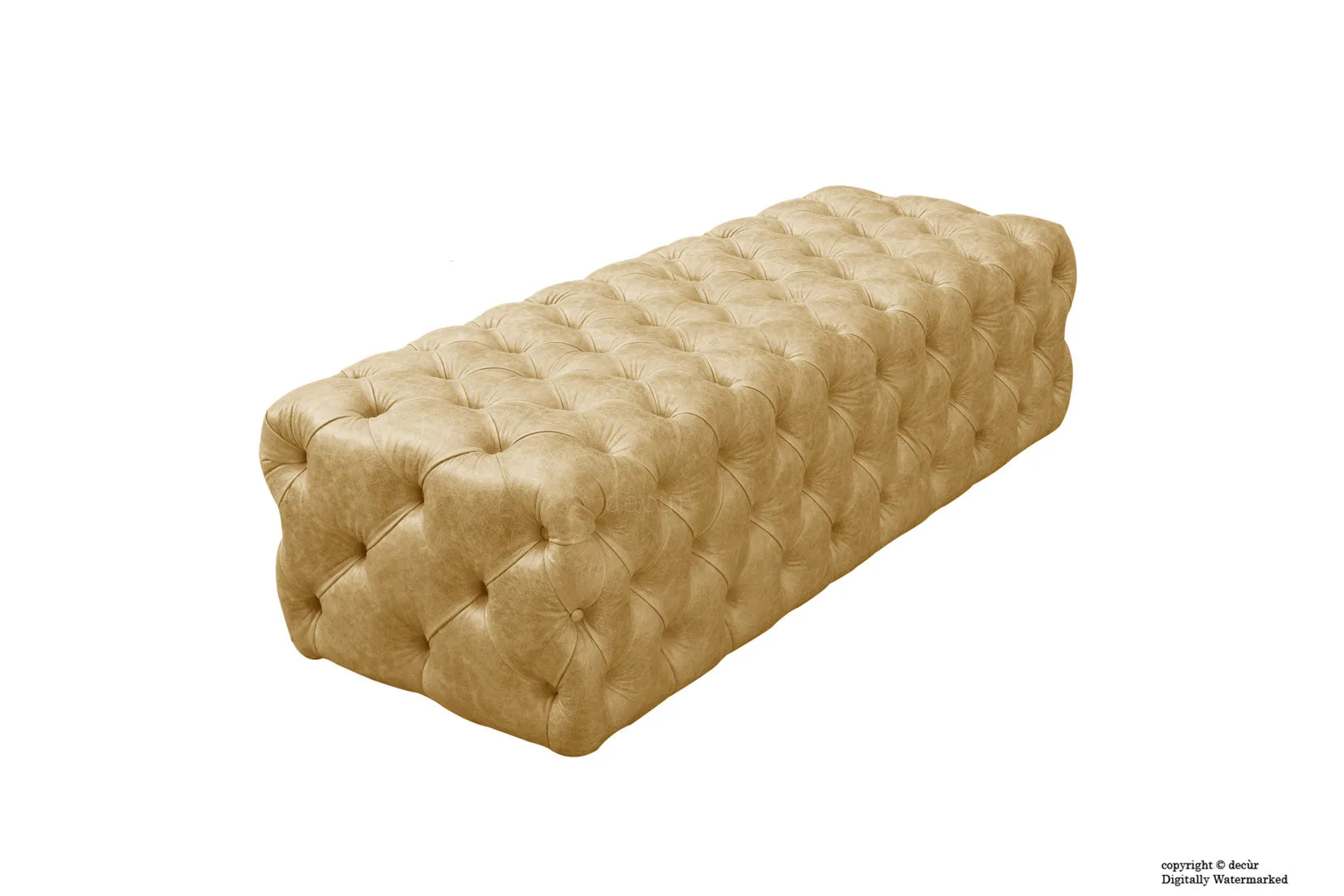 Oliver Buttoned Leather Ottoman - Pale Ale