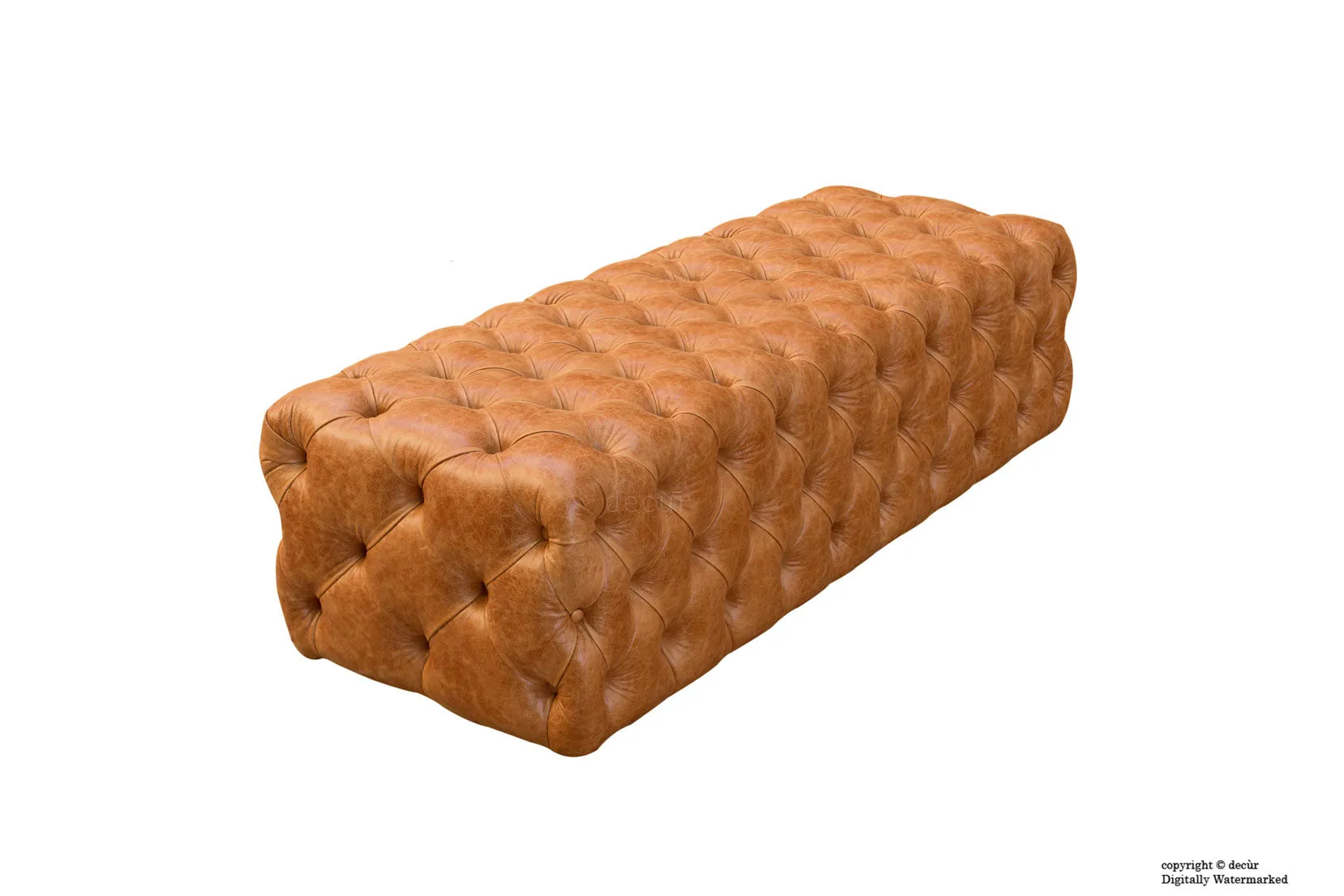 Oliver Buttoned Leather Ottoman - Tan