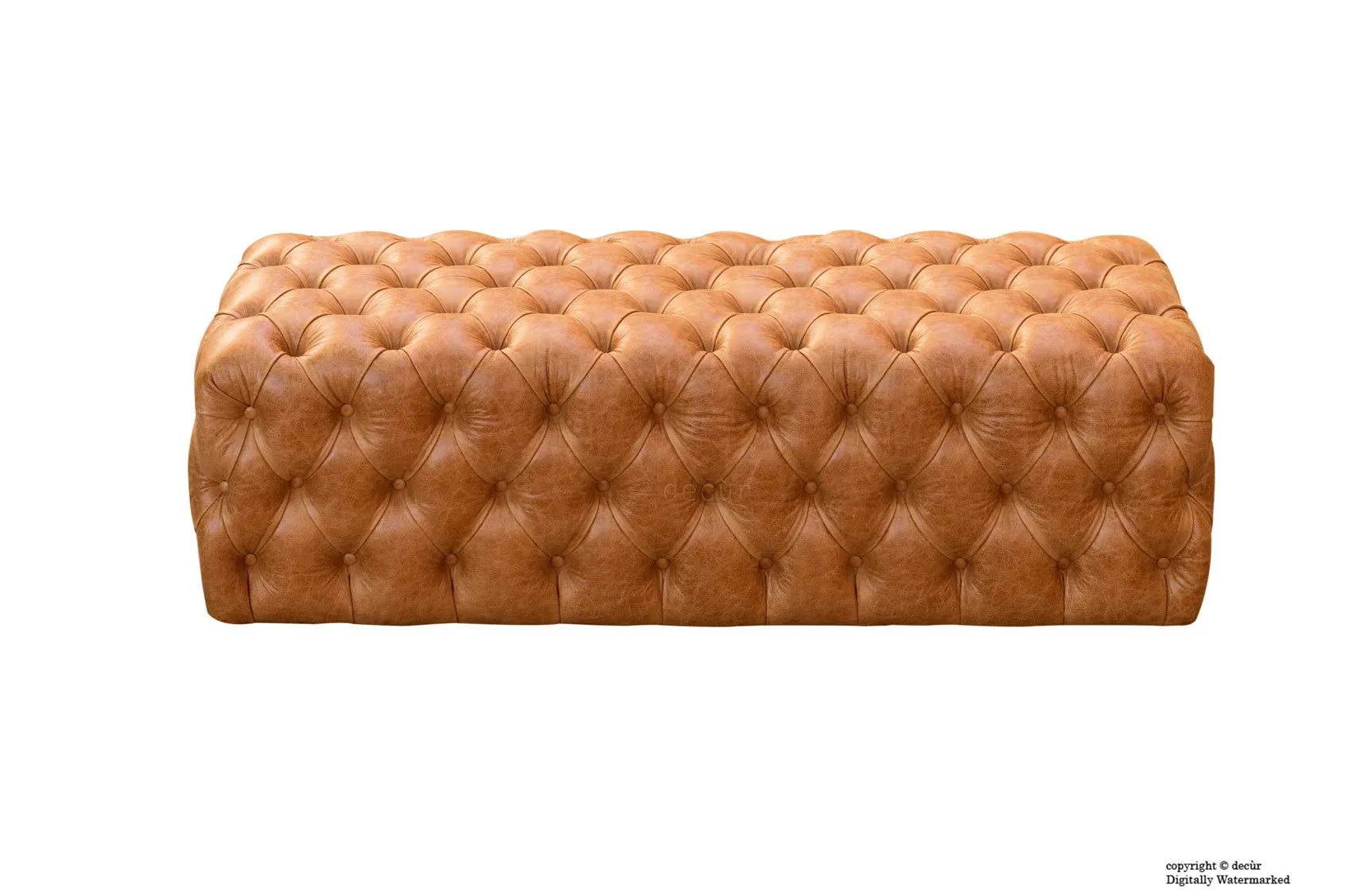 Oliver Buttoned Leather Ottoman - Tan