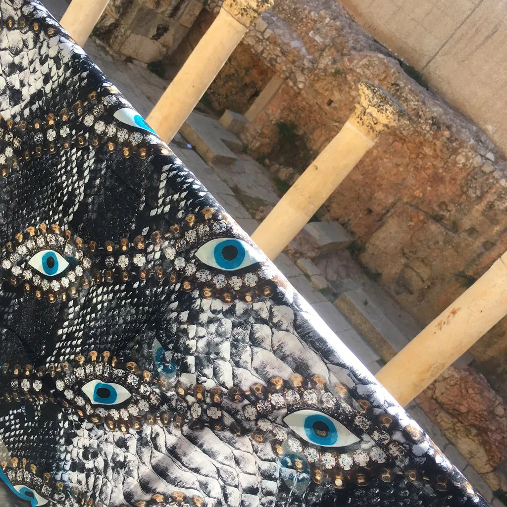 Snakeskin Evil Eye Silk Scarf