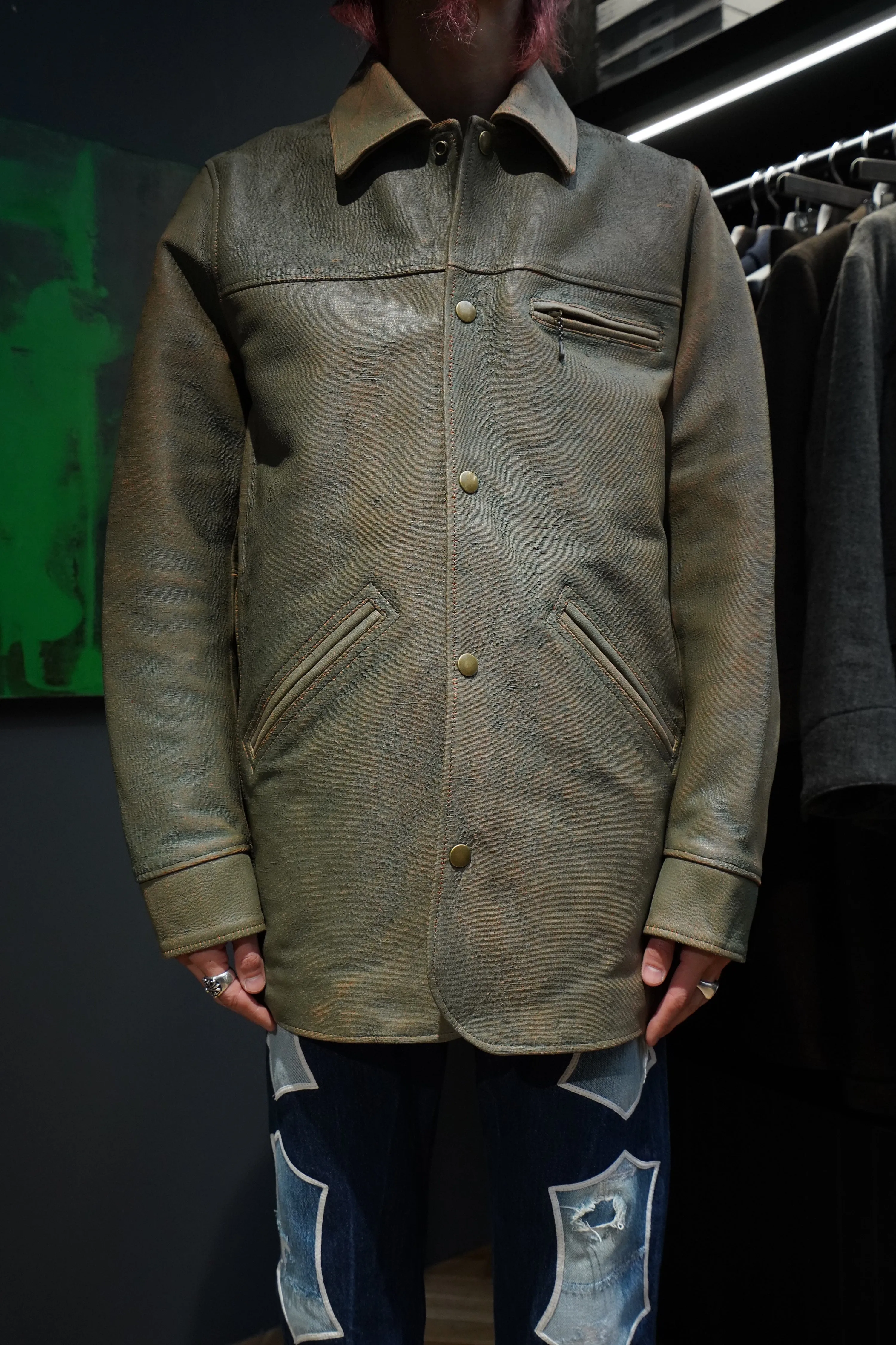 SUGARHILL GILL LEATHER CAR COAT (GREEN GILL)
