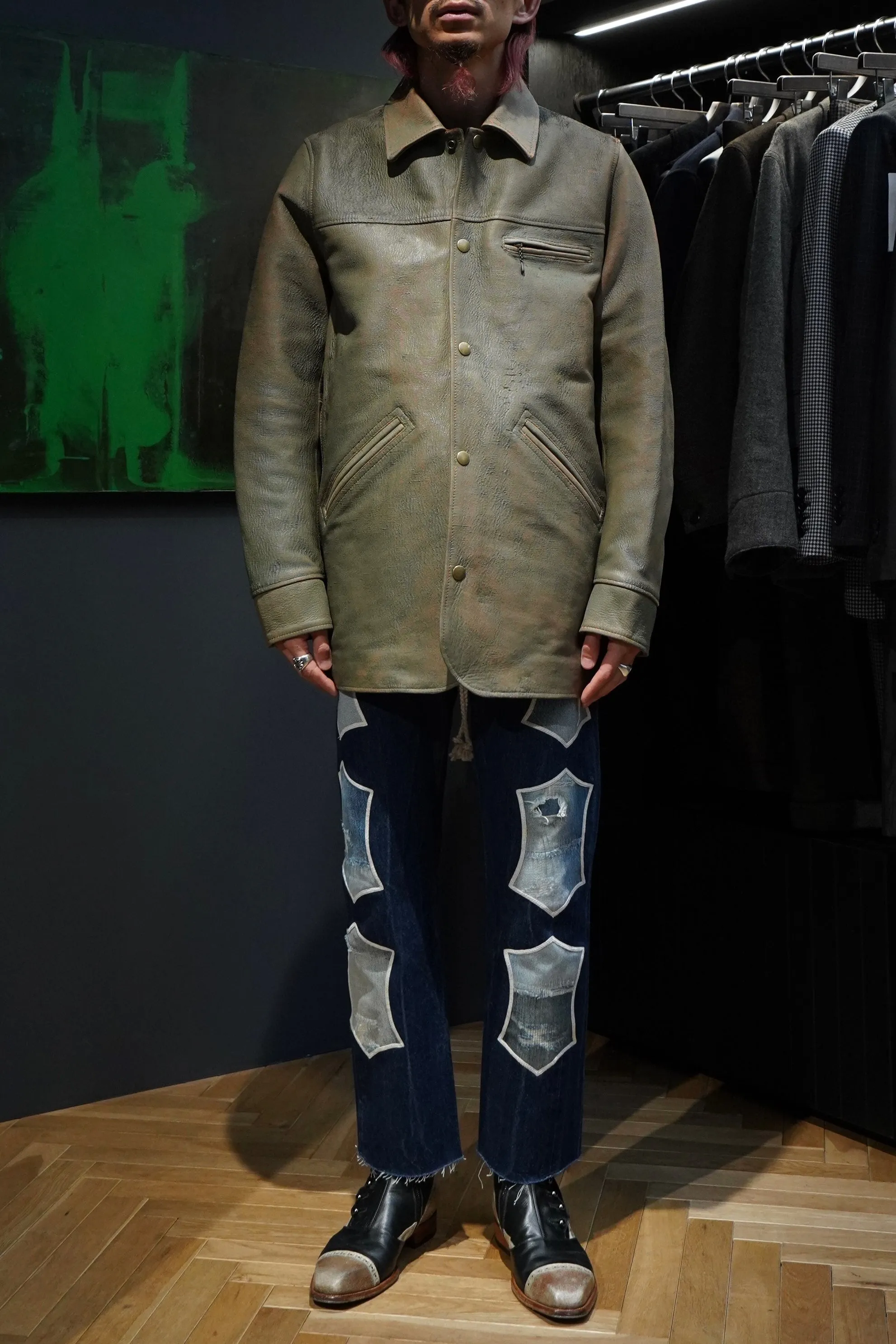 SUGARHILL GILL LEATHER CAR COAT (GREEN GILL)