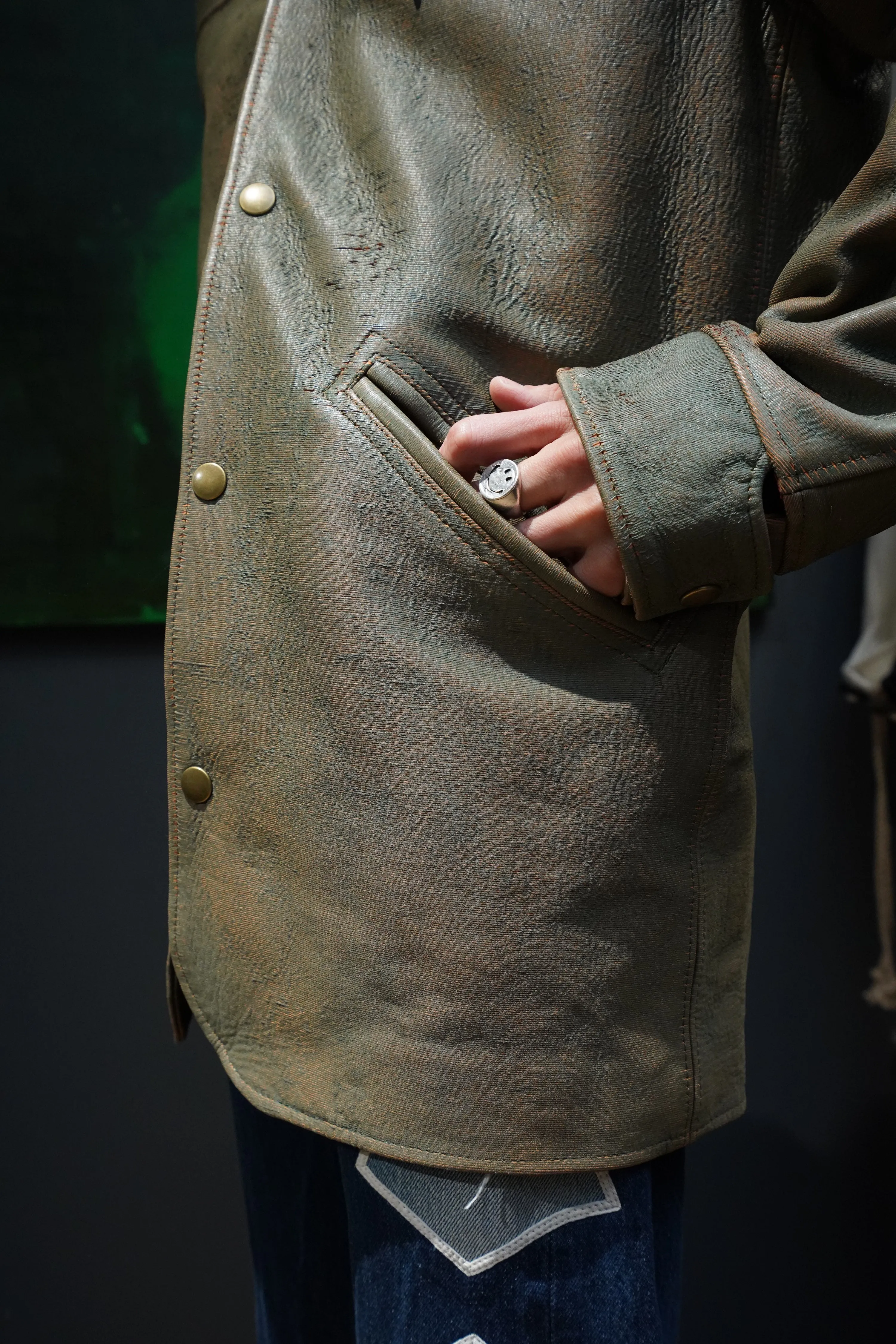 SUGARHILL GILL LEATHER CAR COAT (GREEN GILL)