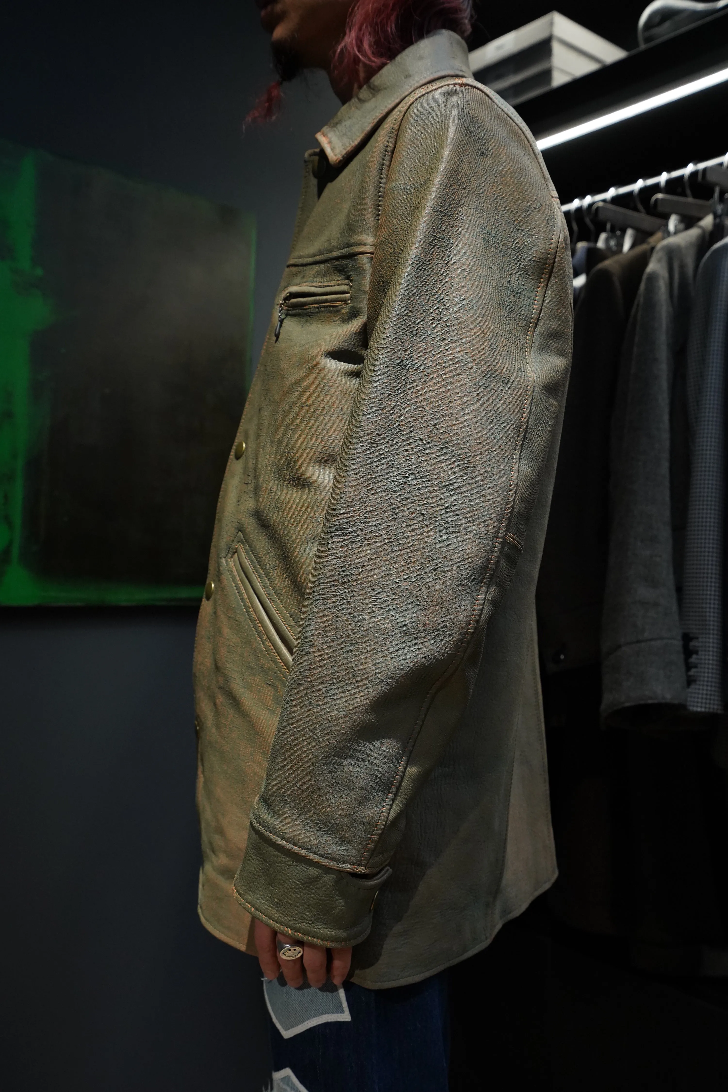 SUGARHILL GILL LEATHER CAR COAT (GREEN GILL)