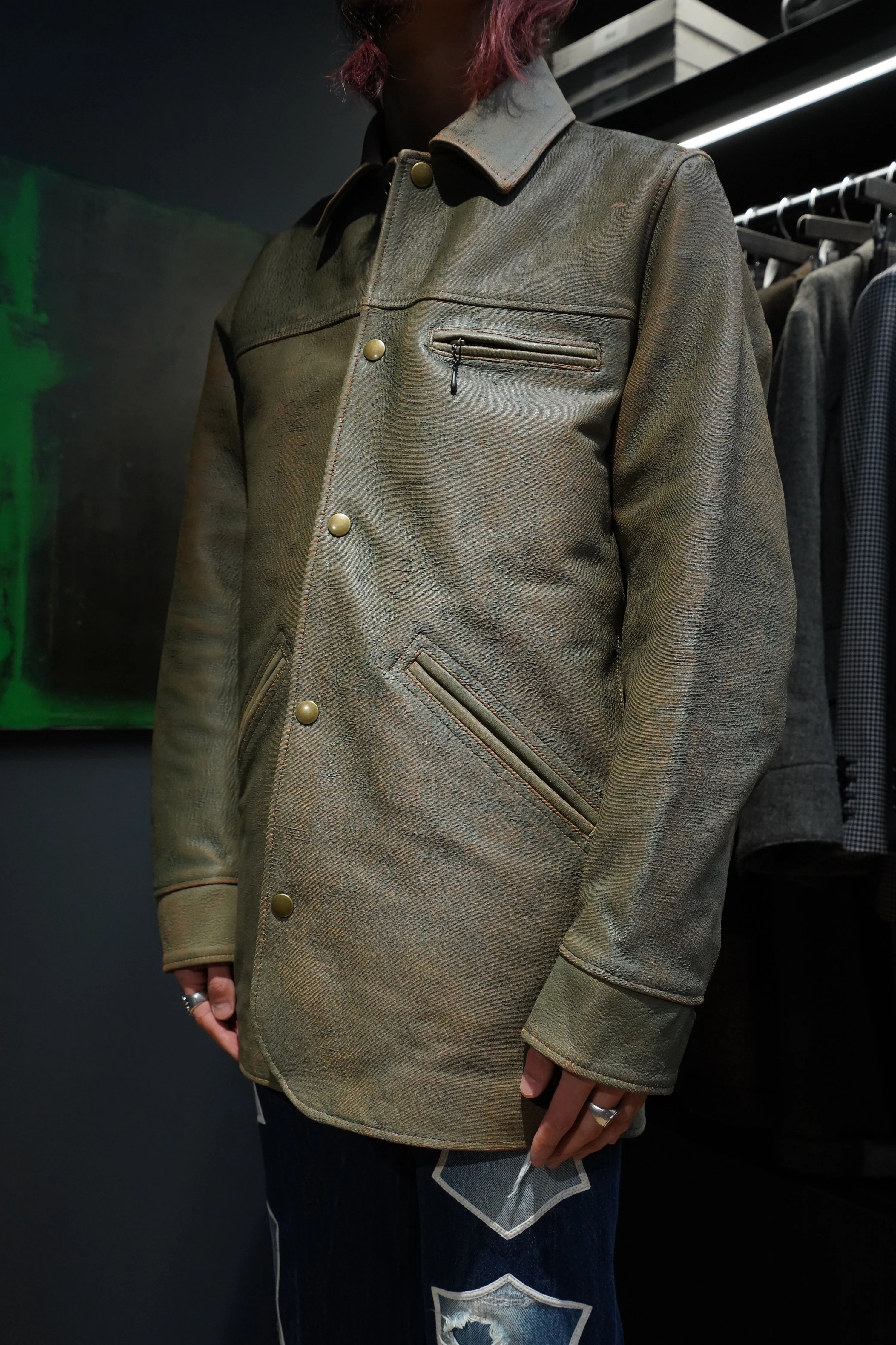 SUGARHILL GILL LEATHER CAR COAT (GREEN GILL)