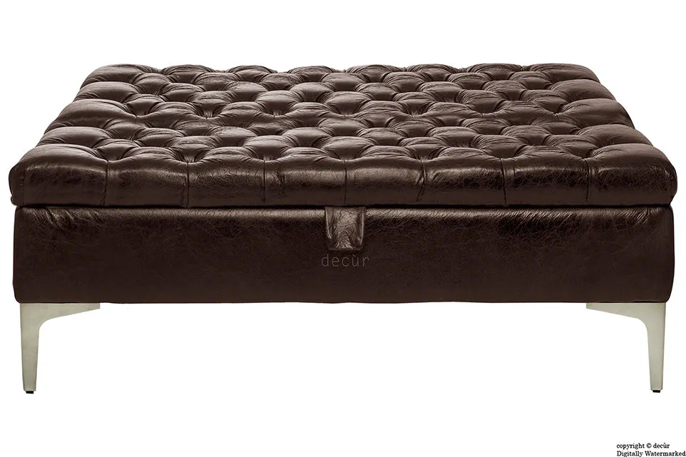 Wraith Leather Vintage Footstool Large - Dark Bitter
