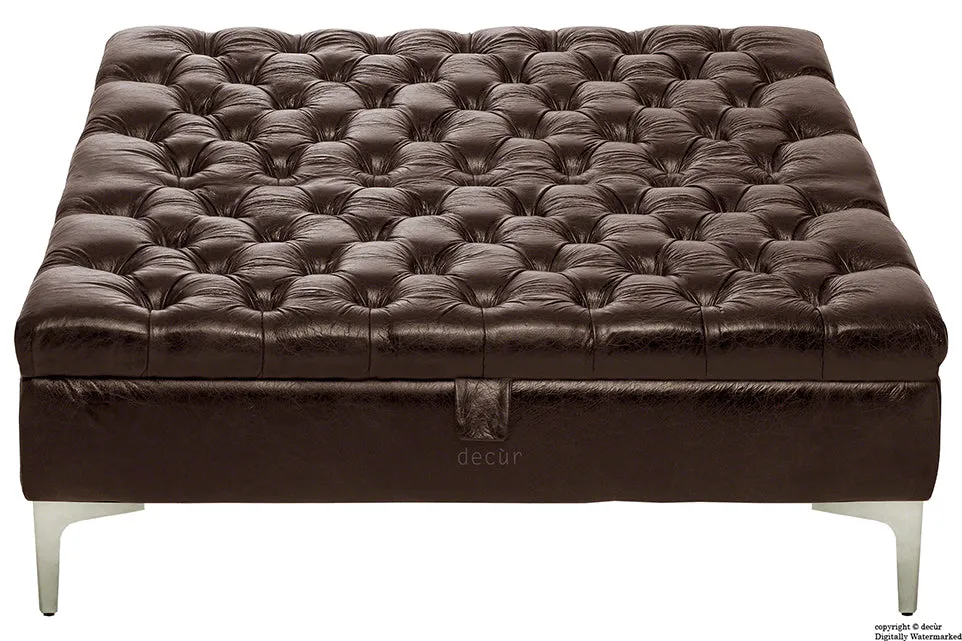 Wraith Leather Vintage Footstool Large - Dark Bitter