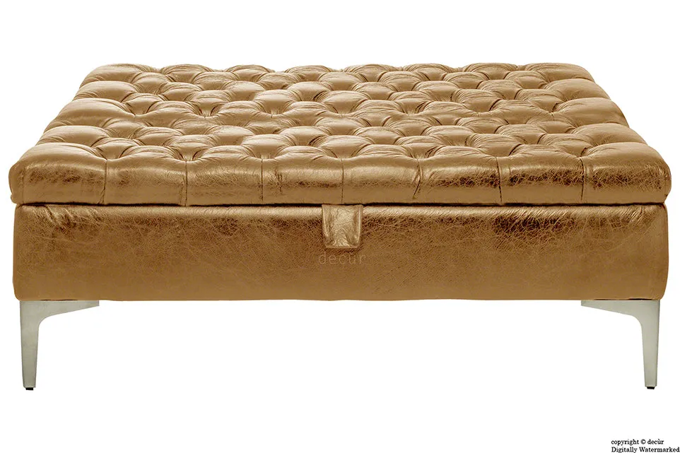 Wraith Leather Vintage Footstool Large - Pale Ale