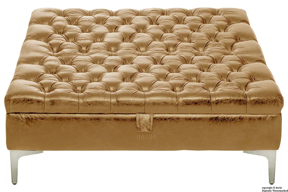 Wraith Leather Vintage Footstool Large - Pale Ale